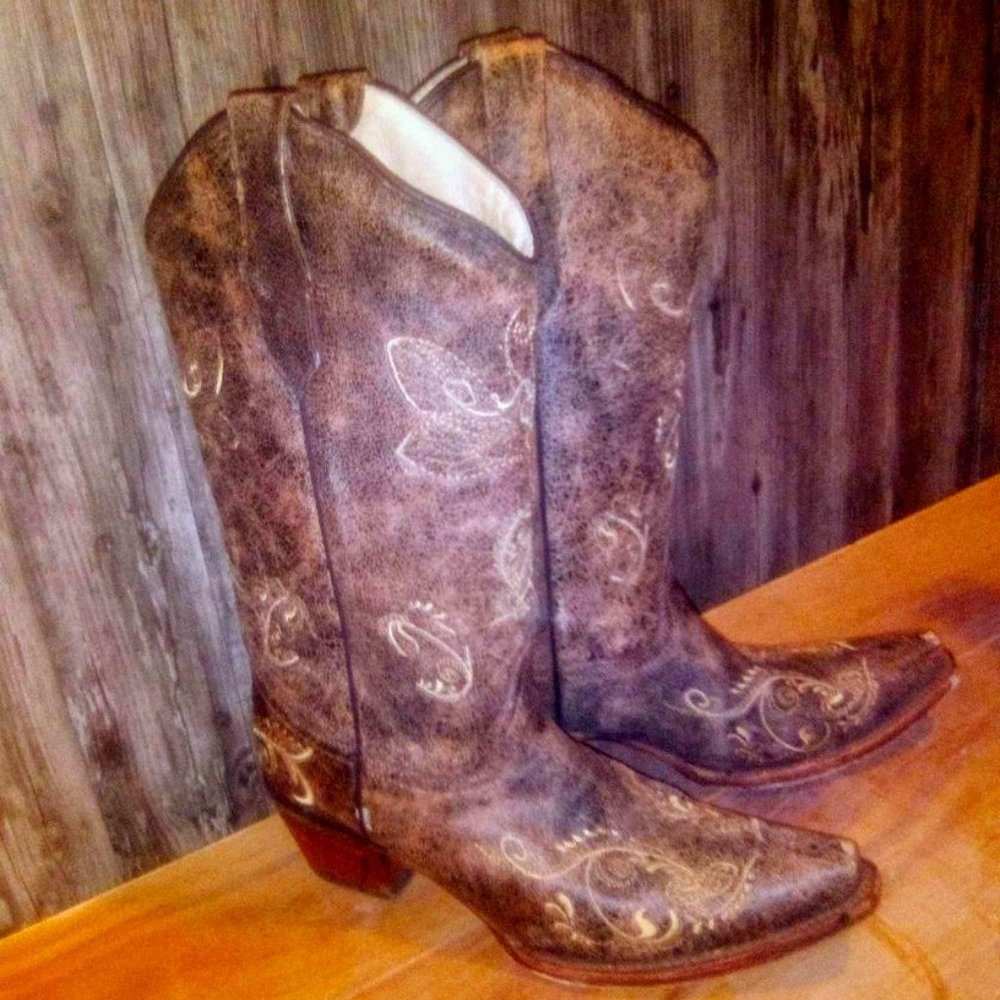 Circle G Dragonfly Women's Western Boot Rustic Brown Snip Toe Size 9